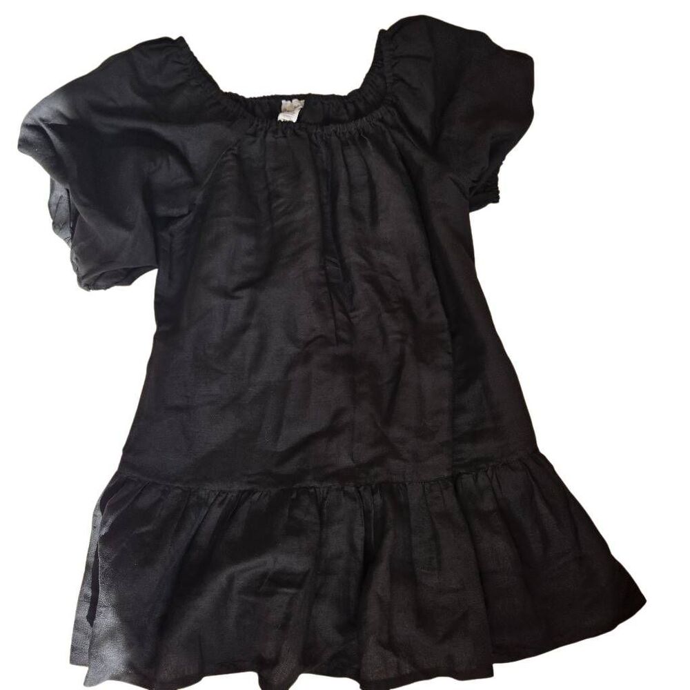 Tommy Bahama Womens Linen Blend St. Lucia Off Shoulder Tiered Dress Black XL - Picture 2 of 11